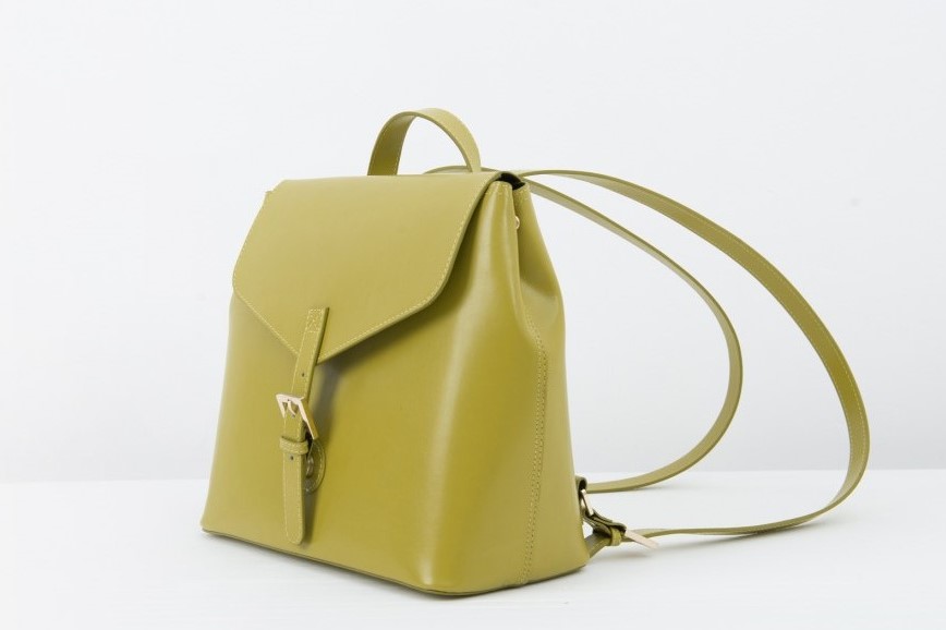 green recycled leather backpack